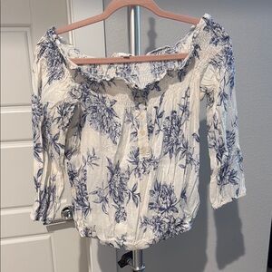 Socialite White Cream Ruffled Blouse 3/4 Sleeve